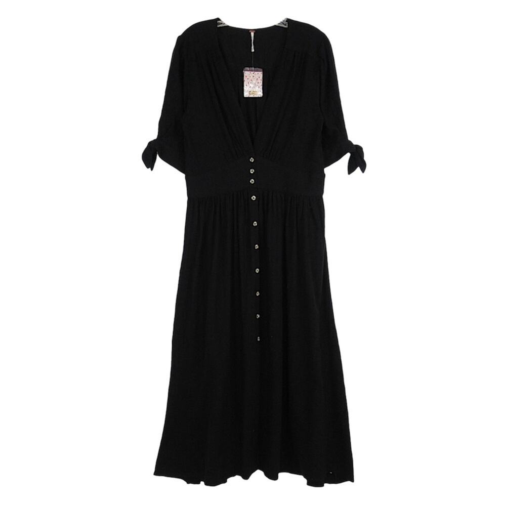 FREE PEOPLE Love of My Life Black Cotton Midi Dress Women's Size Large NEW - Picture 4 of 14